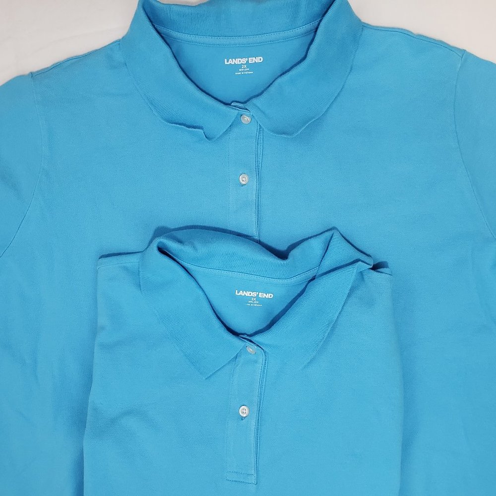 2 Land's End Women's Polo Shirts 2X Plus Bright Blue Short Sleeve Golf Casual